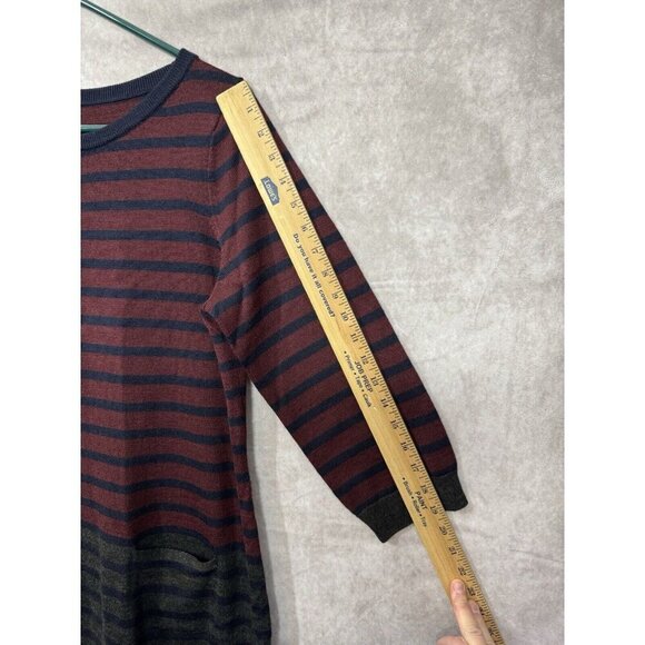 Talbots Sweater Dress Womens Large Burgundy Gray Wool Blend Stripe Sheath Pocket - Picture 9 of 12
